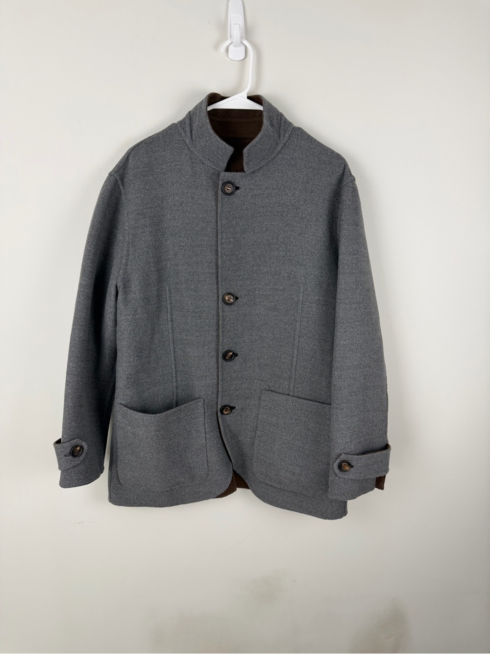 Eleventy Charcoal Gray Stand Collar Wool Pea Coat